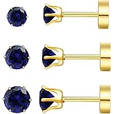 Tiny Flat Back Stud Earrings for Women, 2/3/4mm Hypoallergenic Brilliant Cut Round Cubic Zirconia Earrings Surgical Steel Cartilage Jewelry for Women Helix Tragus Earlobe