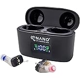 Nano Hearing Aids First Ear Pro CIC, Black Frosted - 4 Settings: Quiet, Conversation, Outdoor, Music - For Adults & Seniors with Mild to Moderate Hearing Loss - Rechargeable Battery & Charging Case