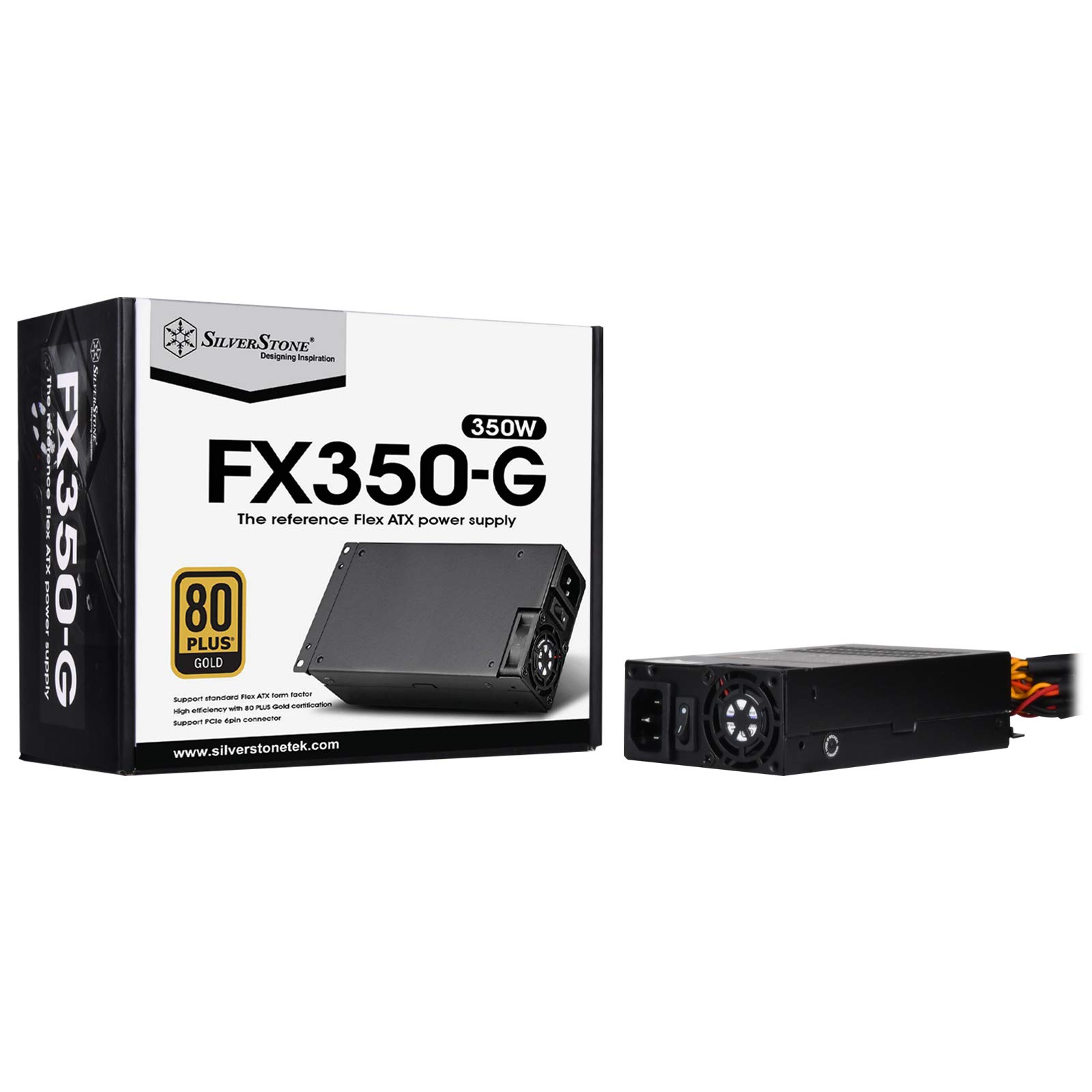SilverStone Technology 350 Watt Flex ATX Power Supply with Fixed Cables and 80 Plus Gold with 6Pin PCIe Connector SST-FX350-G-USA, Black（Lead-Free Paint）