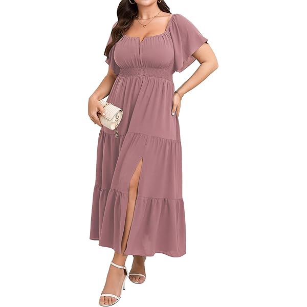 Vestido De Talla Grande Para Mujer, Para Invitada De Boda, Cóctel, Fruncido Con Volantes, Manga Corta, Cuello En V, Maxi Vestidos Fluidos, Azul, XL Plus