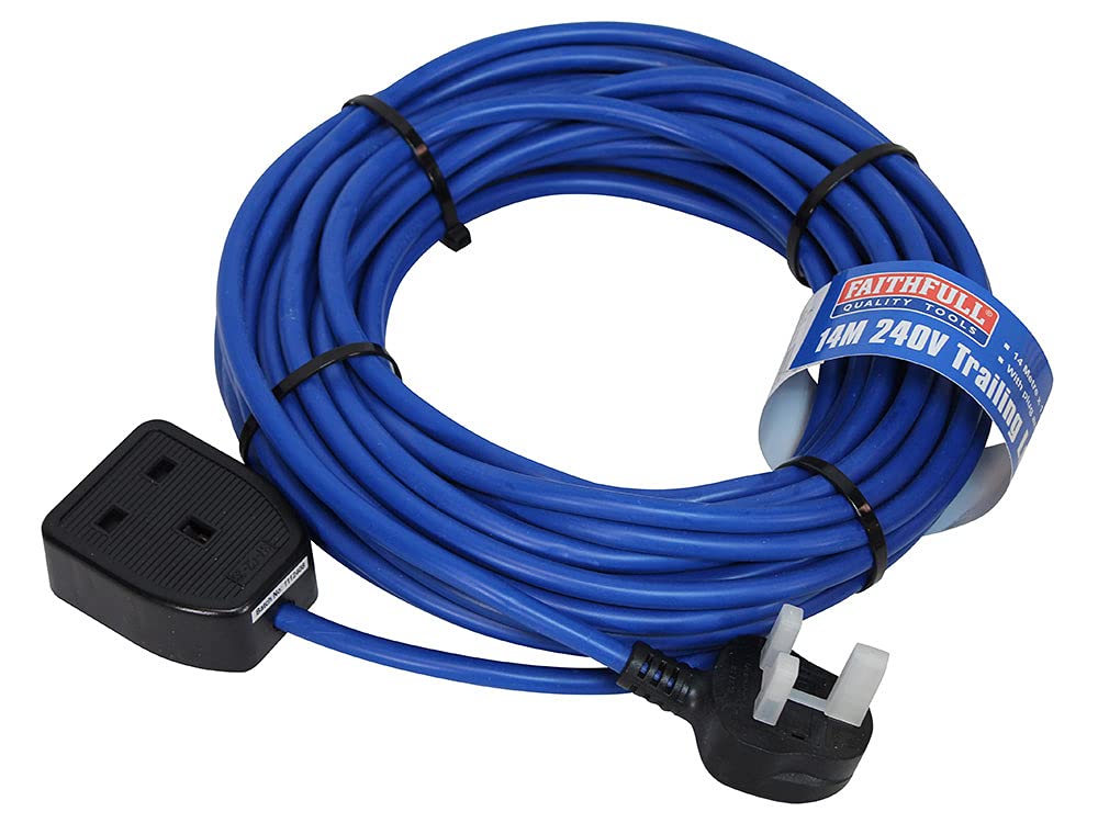 Faithfull FPPTL14M 14 Metre Mains Trailing Lead Extension Lead 240V 13A 1.5mm Cable, Blue