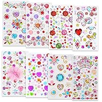 Hifot Self-Adhesive Rhinestone Sticker 8 Sheets, Craft Jewels and Gems Sticker Set for Children, Crystal Gem DIY Art and Craft Supplies Decoration（Random Color）