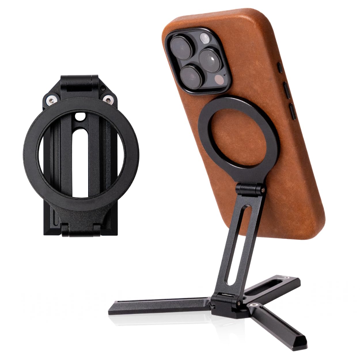 Cinder Stand - Magnetic Mini Tripod Stand – Foldable Magnetic Phone Holder with Adjustable Angle – Strong Magnetic Grip for iPhone 12/13/14/15, Vertical & Horizontal – Travel-Friendly