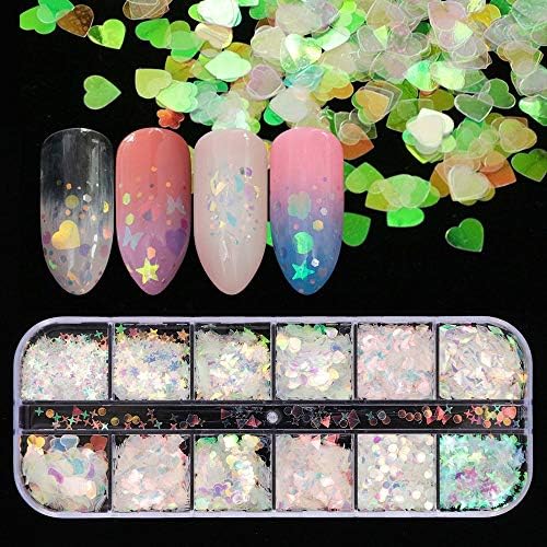 Holographic Nail Sequins Mermaid Flakes Colorful Glitter Heart Star Sticker Manicure Nail Art Design Make Up DIY Decoration
