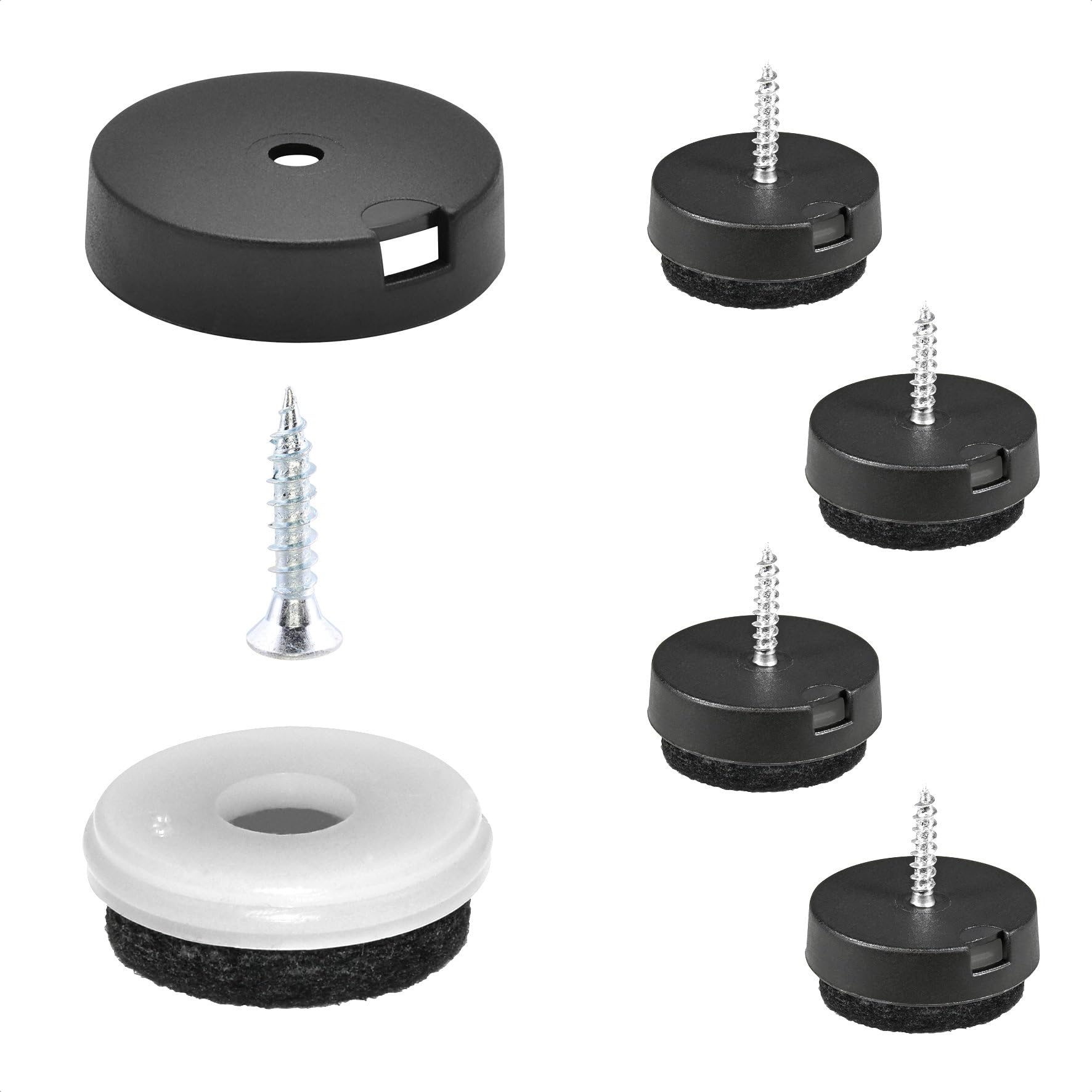 WAGNER QuickClick® Felt glides furniture glides chair glides I 4pcs. set to screw on I 4x base+screw+interchangeable glide insert - felt robust NATURAL - diameter Ø 25 mm - Made in Germany - 15785200