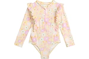 Jessica Simpson Baby Girls' Bathing Suit - UPF 50+ Quick Dry Long Sleeve Quarter Zip One Piece Rashguard (12M-4T)