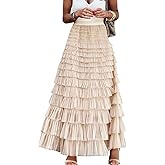 Flygo Women's Long Maxi Tulle Skirts A Line Ruffle High Waisted Tiered Layered Mesh Tutu Skirt Petticoat