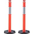 VEVOR Traffic Delineator Post Cones, 2 Pack, Traffic Safety Delineator Barrier with 16.93 x 16.93 in Rubber Base, for Traffic Control Warning Outdoor Indoor Use Parking Lot Construction Caution Roads