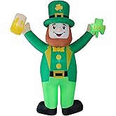 Awaqi 12ft Giant St. Patricks Day Inflatables Leprechaun Holding Lucky Shamrock Decoration, St Patrick Blow up Yard Decor Leprechaun Clover Inflatable Built-in 6 LEDs for Yard,Lwan,Garden