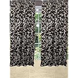 1 Scroll Patterned Curtain Window Panel Tab Tops (Size: Length: 96"., Brown)
