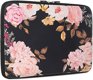 iCasso 13-13.3 inch Laptop Sleeve Bag, Waterproof Shock Resistant Neoprene Notebook Protective Bag Carrying Case Compatible MacBook Pro/MacBook Air - Peony