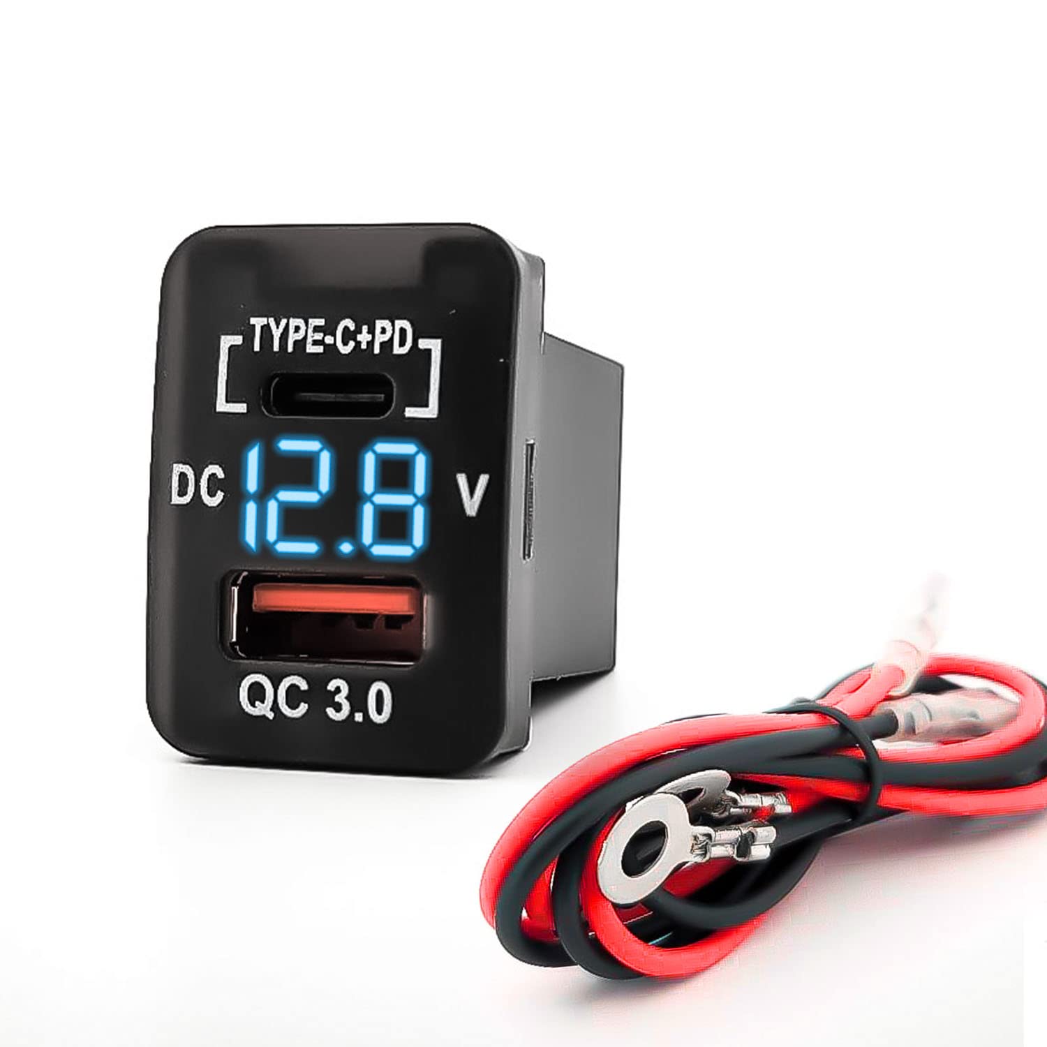 Photo 1 of [Blue] Upgraded Dual Port PD/QC3.0 Quick Charger with Blue LED Digital Voltmeter Replacement for Toyota, Compatible with Cellphone iPad Laptop GPS (Surface Size 1.57 x 0.88 inches)