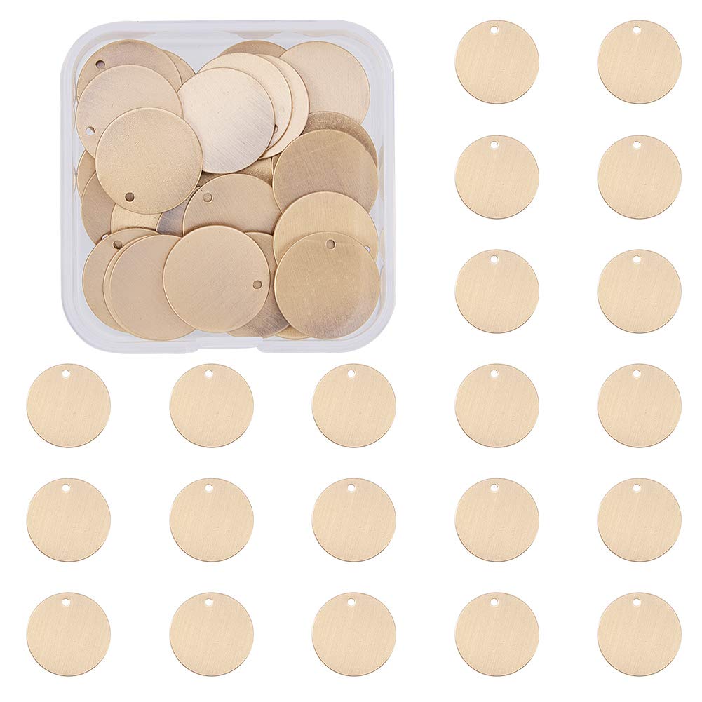 BENECREAT 30 PCS Flat Round Shape Brass Blank Pendants Stamping Blanks for Bracelet Earring Pendant Charms Dog Tags - 18mm in diameter, Antique Bronze