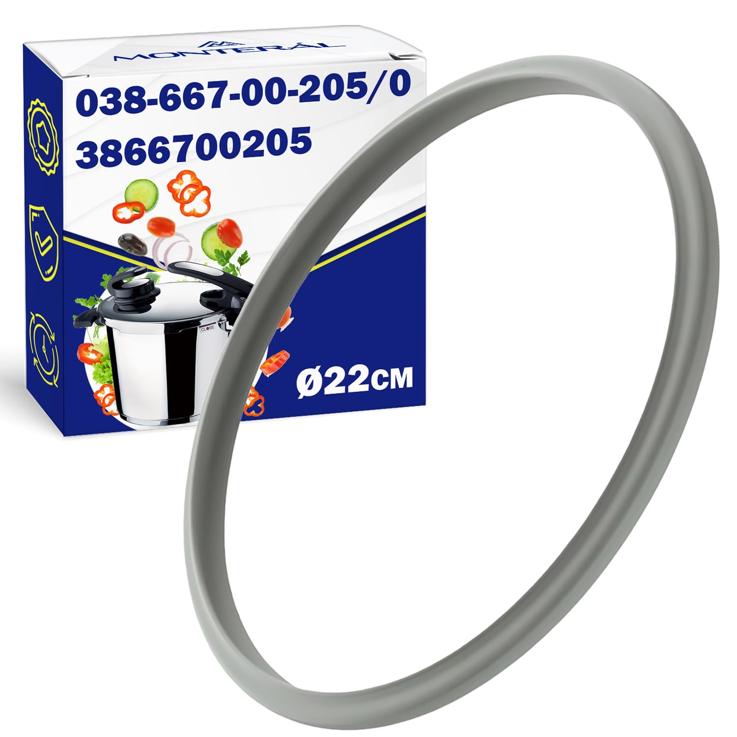 Rubber Gasket for Pressure Cooker – Diameter Ø 22 cm - 038-667-00-205/0 3866700205 Sealing Ring for Fissler - Warranty 10 Years - MONTERAL