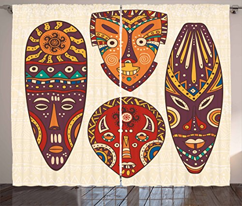 Ambesonne Tiki Bar Curtains Mask Designs Aborigine Artwork