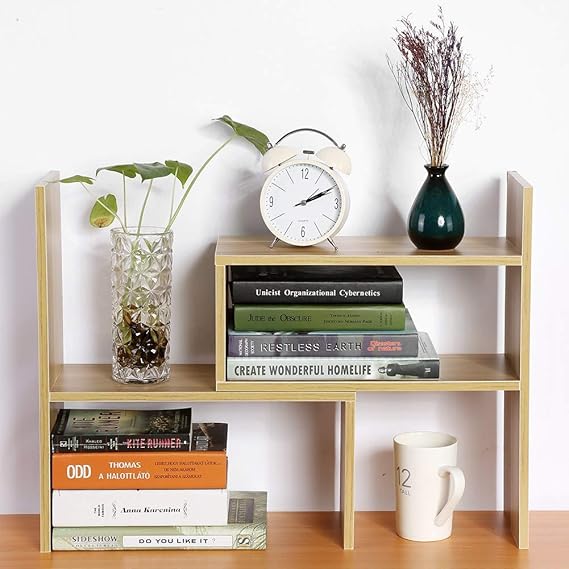 Display Shelf, Freestanding Desk Organizer Bookcase DIY Table Storage