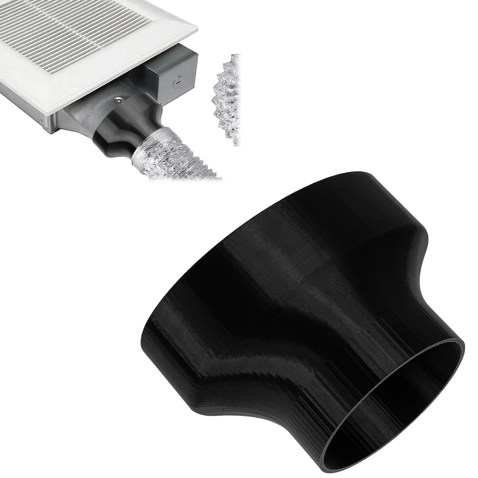 Photo 1 of 4-Inch Oval to 3-Inch Round Duct for Panasonic Exhaust Fan Adapter, Vent Reducer Connector for Bathroom Ventilation, Easy Installation (Black)