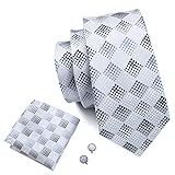 Barry.Wang Mens Ties New Classic Light Grey Plaid
