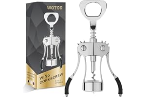 WOTOR Corkscrew Wine Opener, Zinc Alloy Wine Bottle Opener, Manual Multifunctional Wing Corkscrew for Waiters, Heavy Duty Wine Cork Remover, Silver