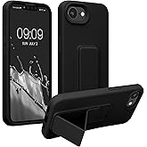 kwmobile Case Compatible with Apple iPhone 16e - Case with Hand Strap and Stand Soft TPU Silicone Coating - Black