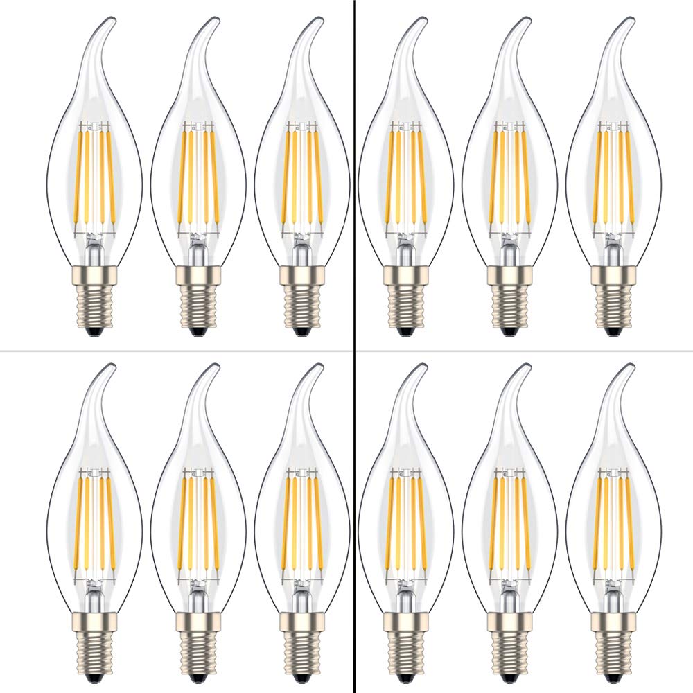 E14 Led Candle Bulbs,Non Dimmable,SES C35 Small Edison Screw Light Bulb, 4W (40W Equivalent),Warm White 2700K, Pack of 12
