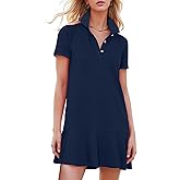 Kissonic Women's Polo Dress Short Sleeve V Neck Ruffle Hem Casual Summer Golf Tennis Mini Shirt Dresses