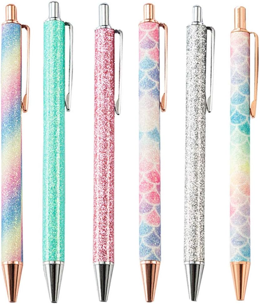 LA HAUTE Bling Dynamic Liquid Sand Ballpoint Pen Metal Retractable Pen Glitter Office Supplies Gift Pen, 6pcs