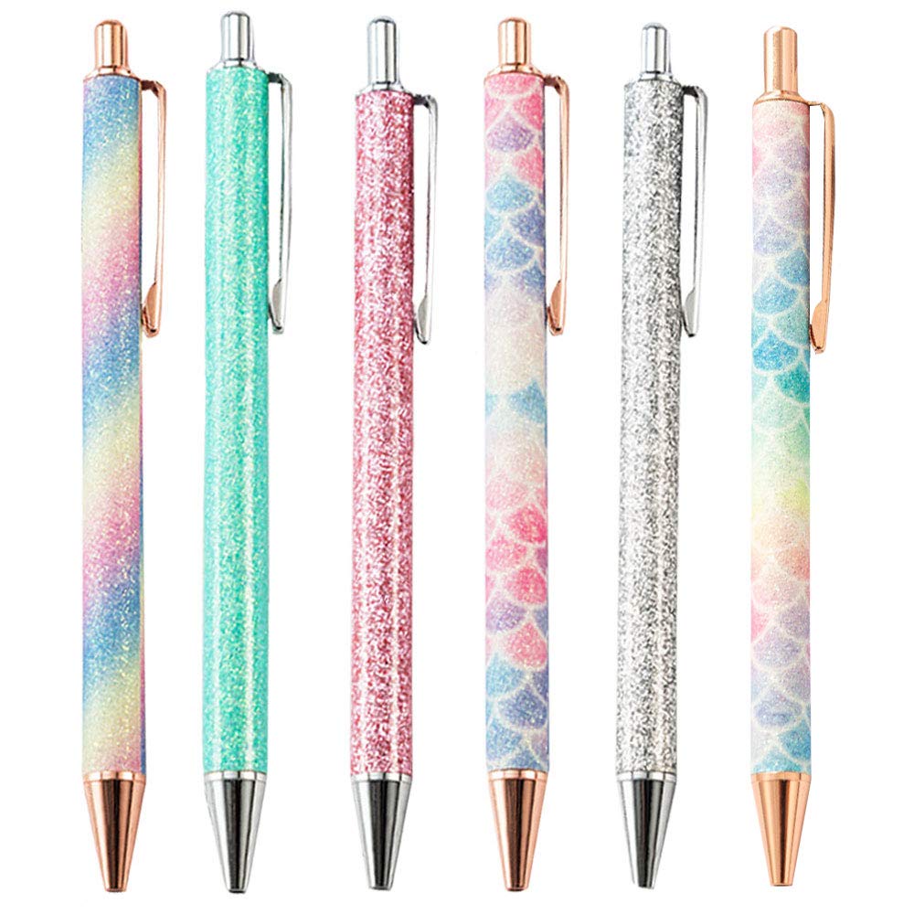 LA HAUTE Bling Dynamic Liquid Sand Ballpoint Pen Metal Retractable Pen Glitter Office Supplies Gift Pen, 6pcs