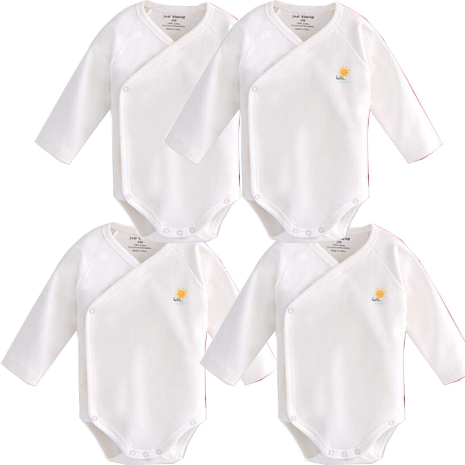 Infant Baby Boys Girls Long Sleeves Onesies Cotton Side Snap Bodysuit Fall Winter Cloths Outfit (4 Pieces Whtie, 0-3 Months)