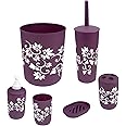 Blue Donuts Bathroom Accessories Set Complete, Toilet Brush and Holder, Trash Can, Toothbrush Holder, Purple, 6 Pieces