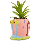 Silver Buffalo Nickelodeon Spongebob Squarepants Gary 3-Inch Sculpted Ceramic Mini Planter with Artificial Succulent, Faux Indoor Plants