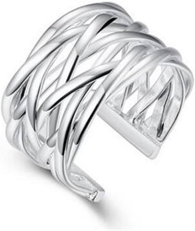 Boowhol Ladies Fashion Jewelry 925 Sterling Silver Geometry Adjustable Carved Knitting Open Rings For Women
