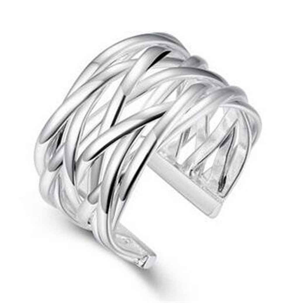 Boowhol Ladies Fashion Jewelry 925 Sterling Silver Geometry Adjustable Carved Knitting Open Rings For Women