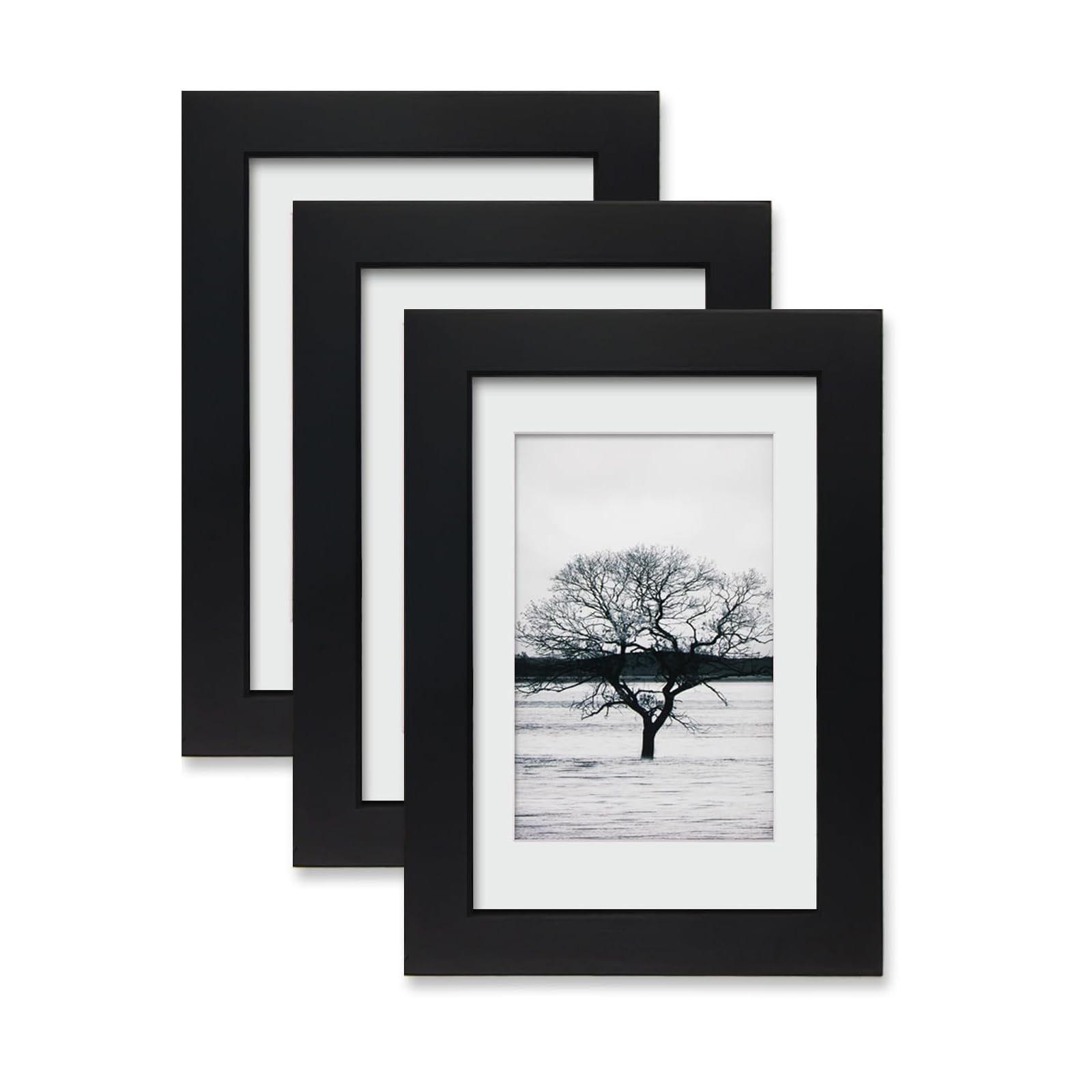 EGOFINE 6x4 Photo Frames, 100% Solid Wood Frames with Acrylic Glass Set of 3,Matted for 3.5x5/4x6 inch Picture, 6x4 Picture Frame for Tabletop and Wall Mounting,10x15cm Small frame for Portrait,Black
