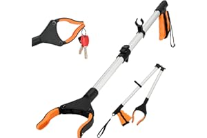 VAWINPULO Reacher Grabber Tool, 32" Foldable Grabber Reacher, Rotating Jaw - Mobility Aid Reaching Assist Tool, Trash Picker Upper Grabber (Orange)