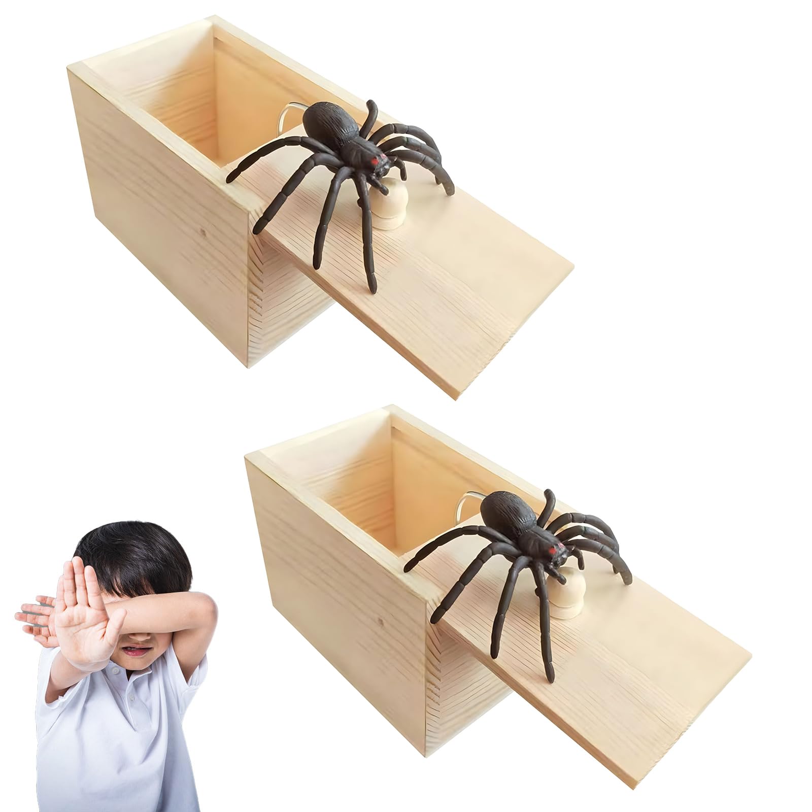2 Pcs Spider In A Box Prank, Wooden Spider Prank Box, Halloween Spider Scare Prank Box, Kids Scary Joking, Spiders Finger Adults, Surprise Joke Wooden
