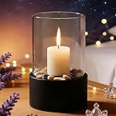 EastFlame Tabletop Hurricane Candleholder with Decorative Stones - Suitable for Dia 2.5" and Below Pillar Candles and Scented Candles, Gift for Dinner Table Centerpiece & Housewareming Gift