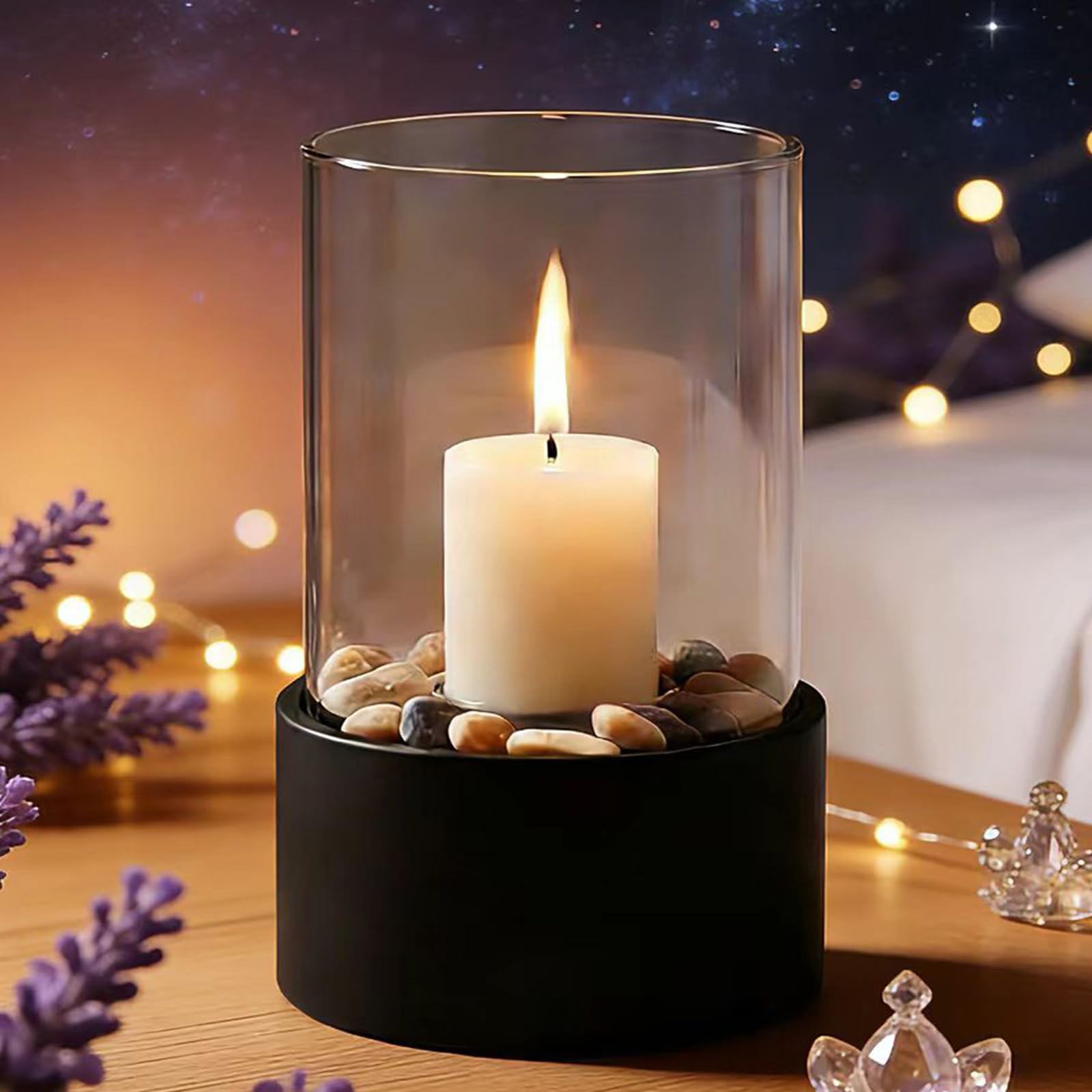 Photo 1 of **MISSING GLASS PIECE**
EastFlame Tabletop Hurricane Candleholder with Decorative Stones - Suitable for Dia 2.5" and Below Pillar Candles and Scented Candles, Gift for Dinner Table Centerpiece & Housewareming Gift