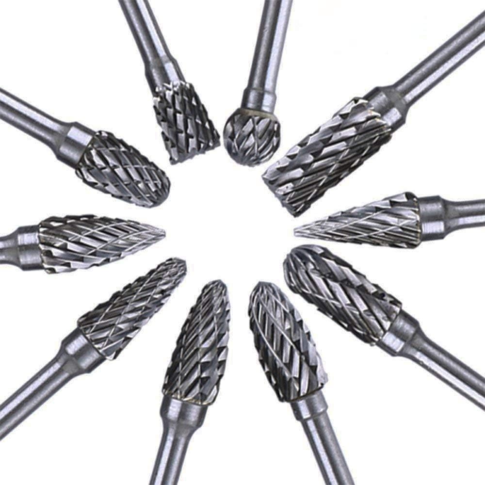 10PCS Rotary Burr Set Tungsten Carbide Carving Tool Steel Solid Twist Drill Bit Grinding Head for Tools DIY Woodworking, Engraving, Drilling, Metal Polishing