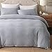 PURE ERA Jersey Knit Duvet Cover Set 100% T-Shirt Heather Cotton Super Soft Comfy Classic Striped Design, with Zipper Closure, Grey & White Pintripe, Queen
