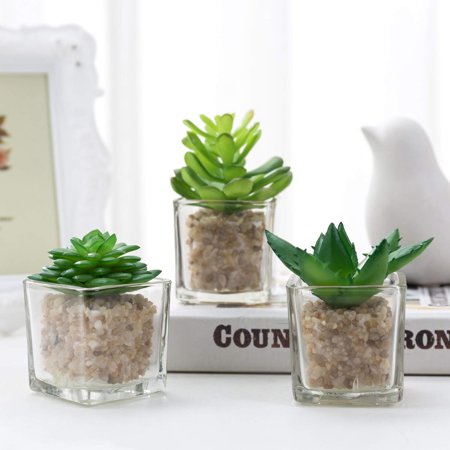 Mygift Small Glass Cube Artificial Plant Modern Home Decor Faux Succulent Planter Pots Set Of 3 Buy Online In United Arab Emirates At Desertcart Productid 64146317