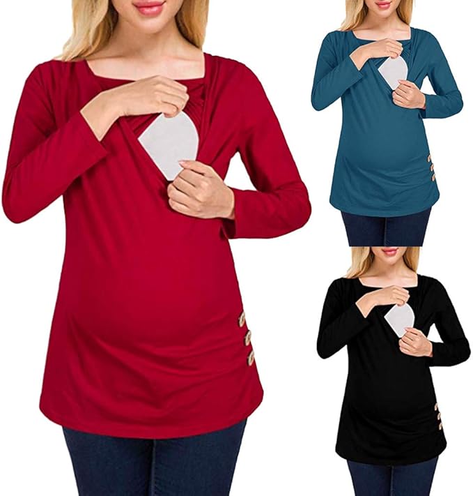 SUDADY - Camisetas de Manga Larga para Lactancia Materna, para Mujer, elásticas, Ropa Deportiva para Yoga y Gimnasio, Maternidad Rojo M: Amazon.es: Ropa y accesorios