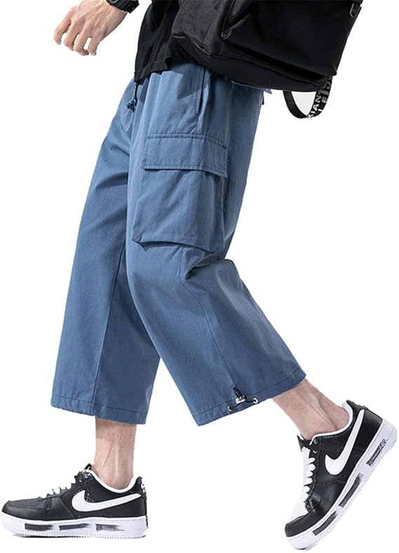 Amazon Tenflow カーゴパンツ 八分丈 ワイドパンツ クロップドパンツ サルエル ワイドカーゴパンツ ボトムス ストリート系 メンズ 夏 ロングパンツ 通販