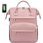 LOVEVOOK Leather Laptop Backpack for Women 15.6 inch, Travel Purse with USB Port, Pink