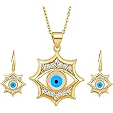 HNPHQT Evil Eye Necklace and Earrings Set Gold Pendant Greek Protection Jewelry Amulet Gift for Women Men