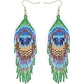 SHINUS BOHO Tassel Zulu Dangle Drop Earrings for Women, Long Bohemian Handmade Beads Fringe Danglig Earing Prom Fashion Jewelry Gift.