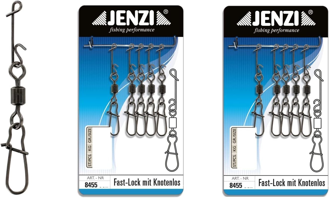 Jenzi Set: 2 Packs (10 Swivel Carabiner) Knotless Connector with Swivel Burnished Size 8, 20 kg + Petri Heil! Sticker