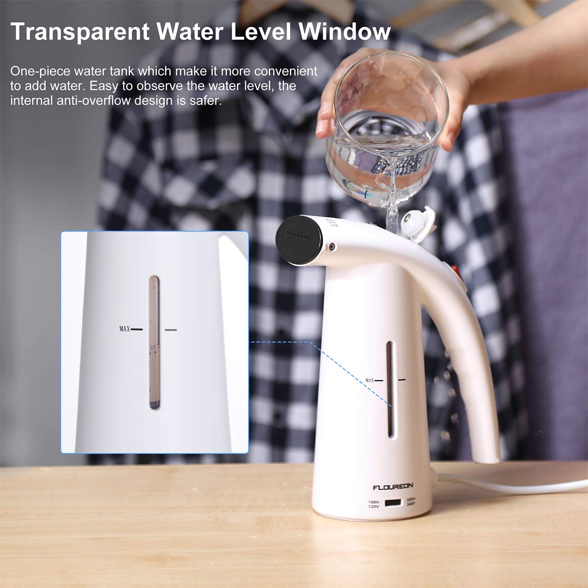 FLOUREON Clothes Steamer Hand held Steamer Clothes Clothing Steamer 150ML Travel Steamer Garment Steamer with Auto Shut-off Function for Clothes, Curtains,Home, Office,Travel(White)
