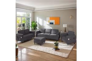 PUREMIND 3 Piece Living Room Sofa Sets, L Sectional Couch and Loveseat and Armchair Set, Modern 3 Seater Sofa with Storage Ottoman+ 2 Seater Couch+ Accent Chair Furniture Set for Apartment