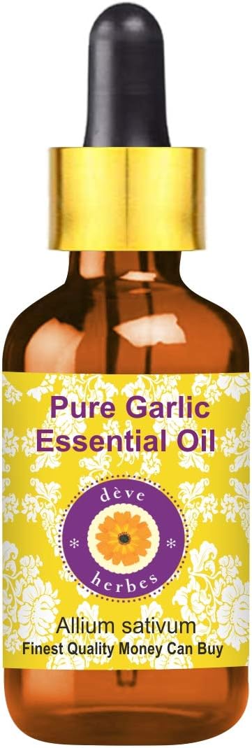 Deve Herbes Pure Garlic Essential Oil (Allium sativum) Non-Sticky, 15ml (0.50 Ounce) with Glass Dropper